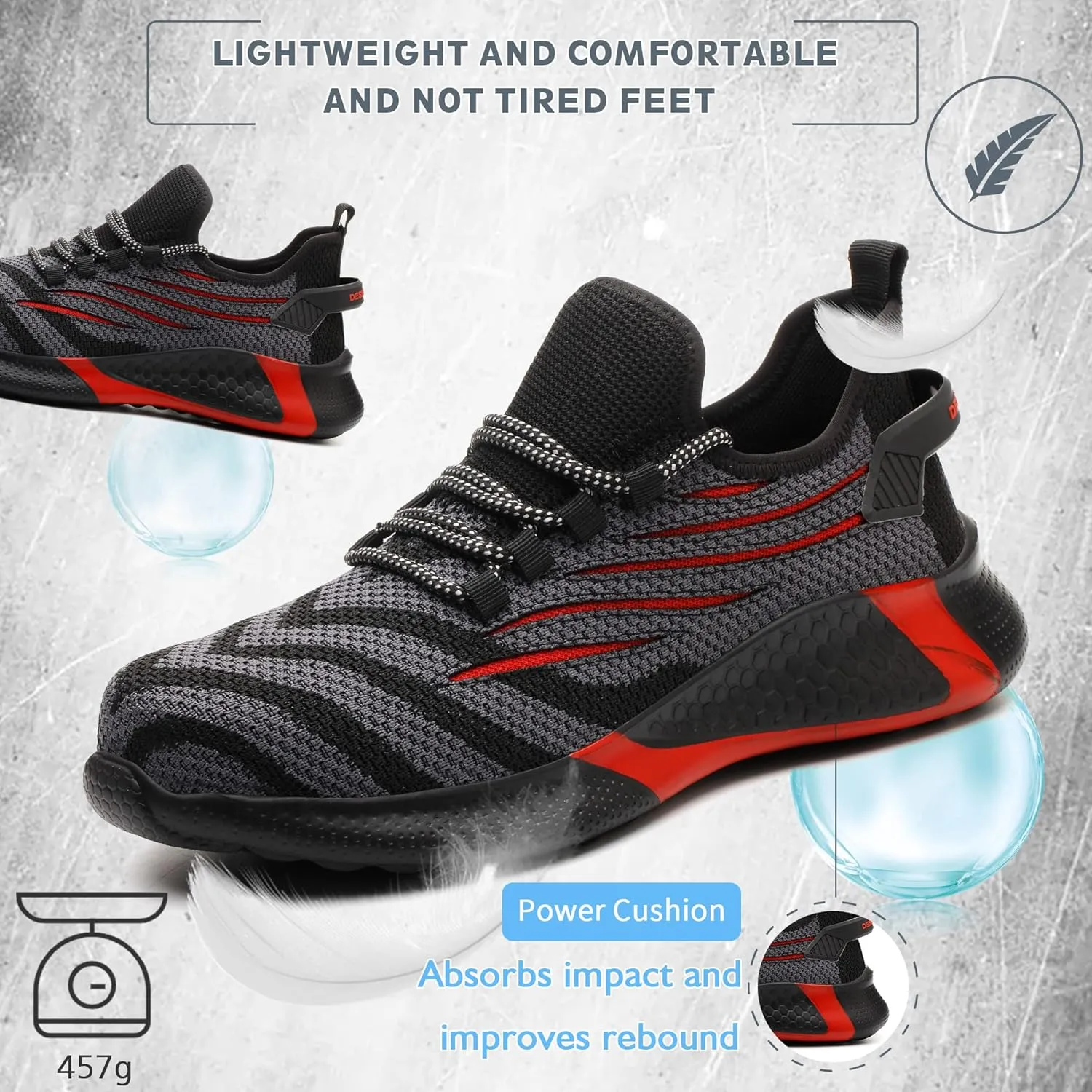 Safety Shoes Steel Toe Shoes for Men Women Breathable Safety Work Sneakers Lightweight Comfortable Proof Slip Resistant Fashion Sneakers Air Cushion Construction Industrial Shoes