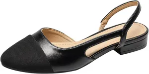 Slingback Flats for Women Square Pointed Toe Flats Sandals Color Block Slip-On Shoes Low Heel Comfortable Sandals Office Party Wedding Business Slingback