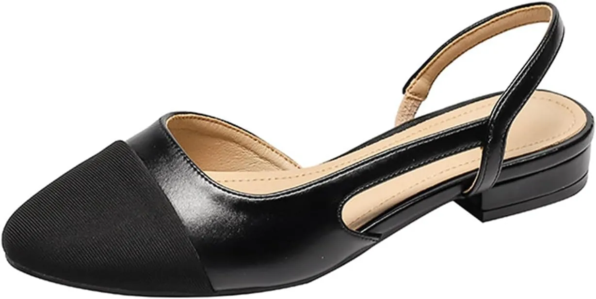 Slingback Flats for Women Square Pointed Toe Flats Sandals Color Block Slip-On Shoes Low Heel Comfortable Sandals Office Party Wedding Business Slingback