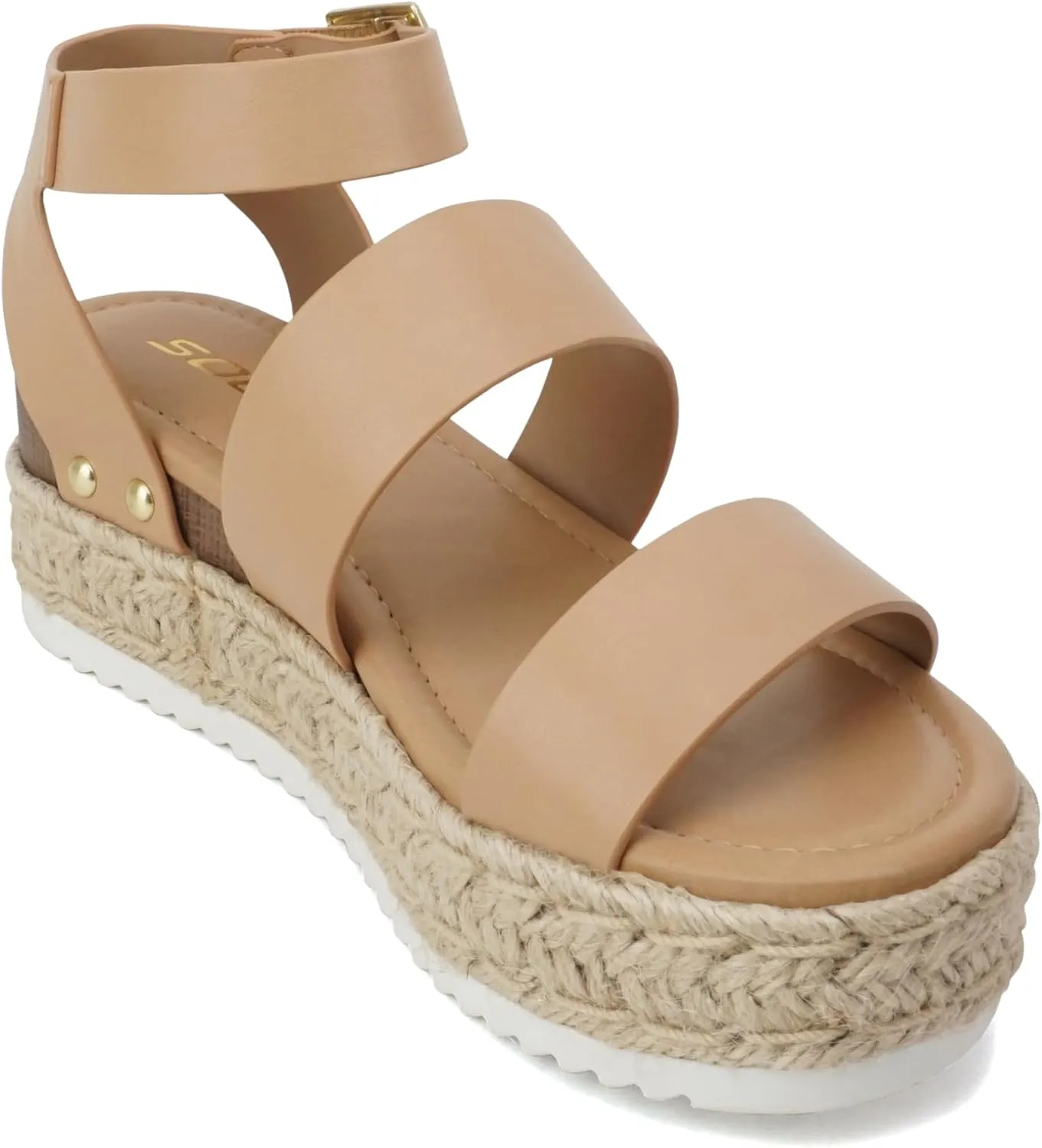 Soda Top Shoe Bryce Open Toe Buckle Ankle Strap Espadrilles Flatform Wedge Casual Sanda