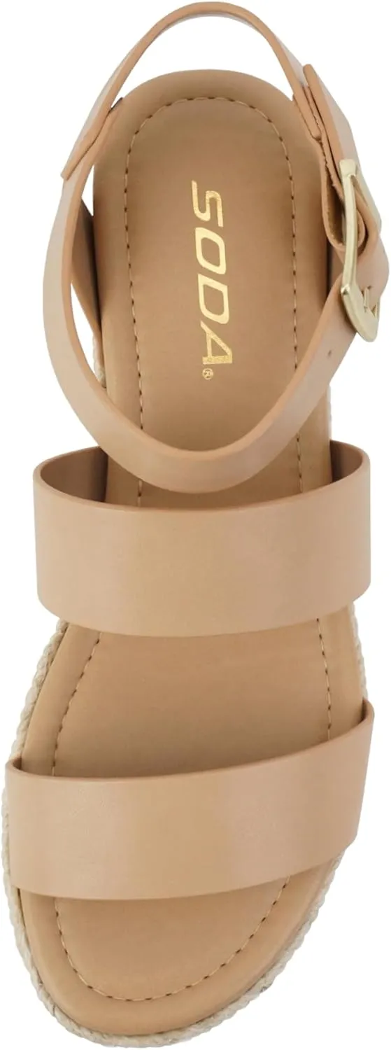 Soda Top Shoe Bryce Open Toe Buckle Ankle Strap Espadrilles Flatform Wedge Casual Sanda
