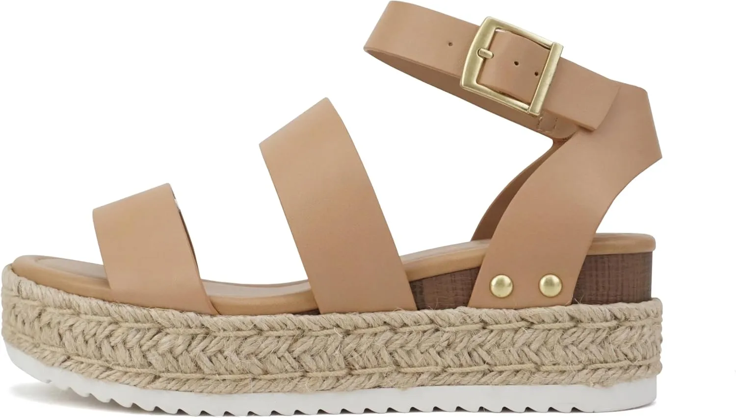 Soda Top Shoe Bryce Open Toe Buckle Ankle Strap Espadrilles Flatform Wedge Casual Sanda