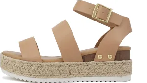 Soda Top Shoe Bryce Open Toe Buckle Ankle Strap Espadrilles Flatform Wedge Casual Sanda