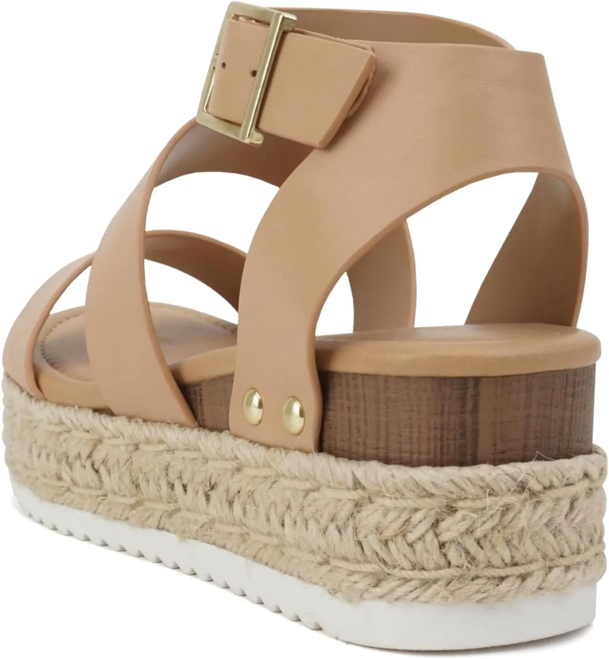 Soda Top Shoe Bryce Open Toe Buckle Ankle Strap Espadrilles Flatform Wedge Casual Sanda