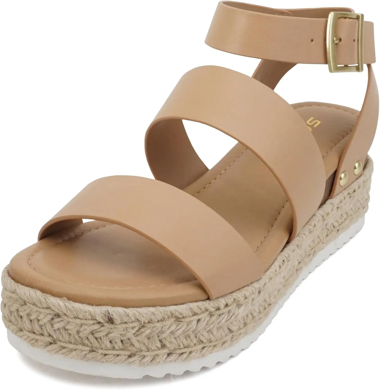 Soda Top Shoe Bryce Open Toe Buckle Ankle Strap Espadrilles Flatform Wedge Casual Sanda