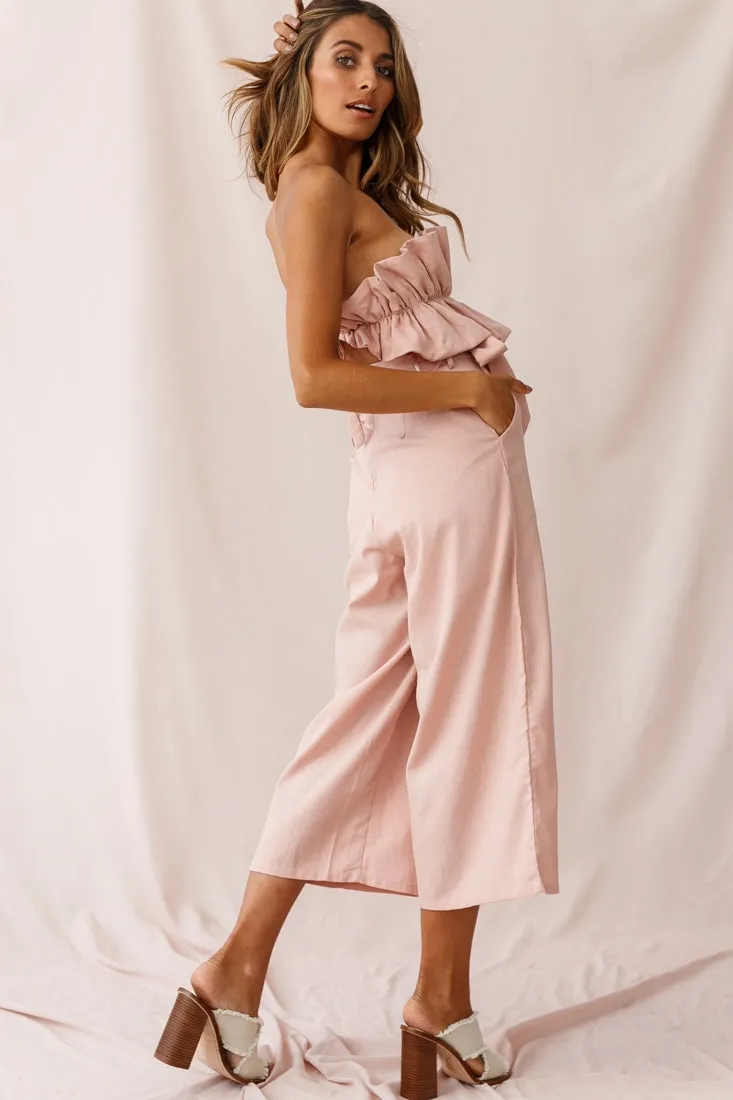 Thea Ruffle Crop Top Jumpsuit Blush