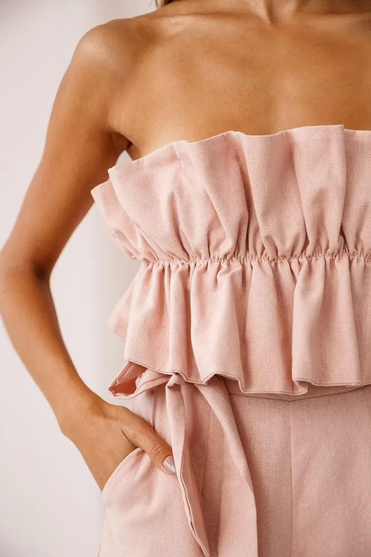 Thea Ruffle Crop Top Jumpsuit Blush