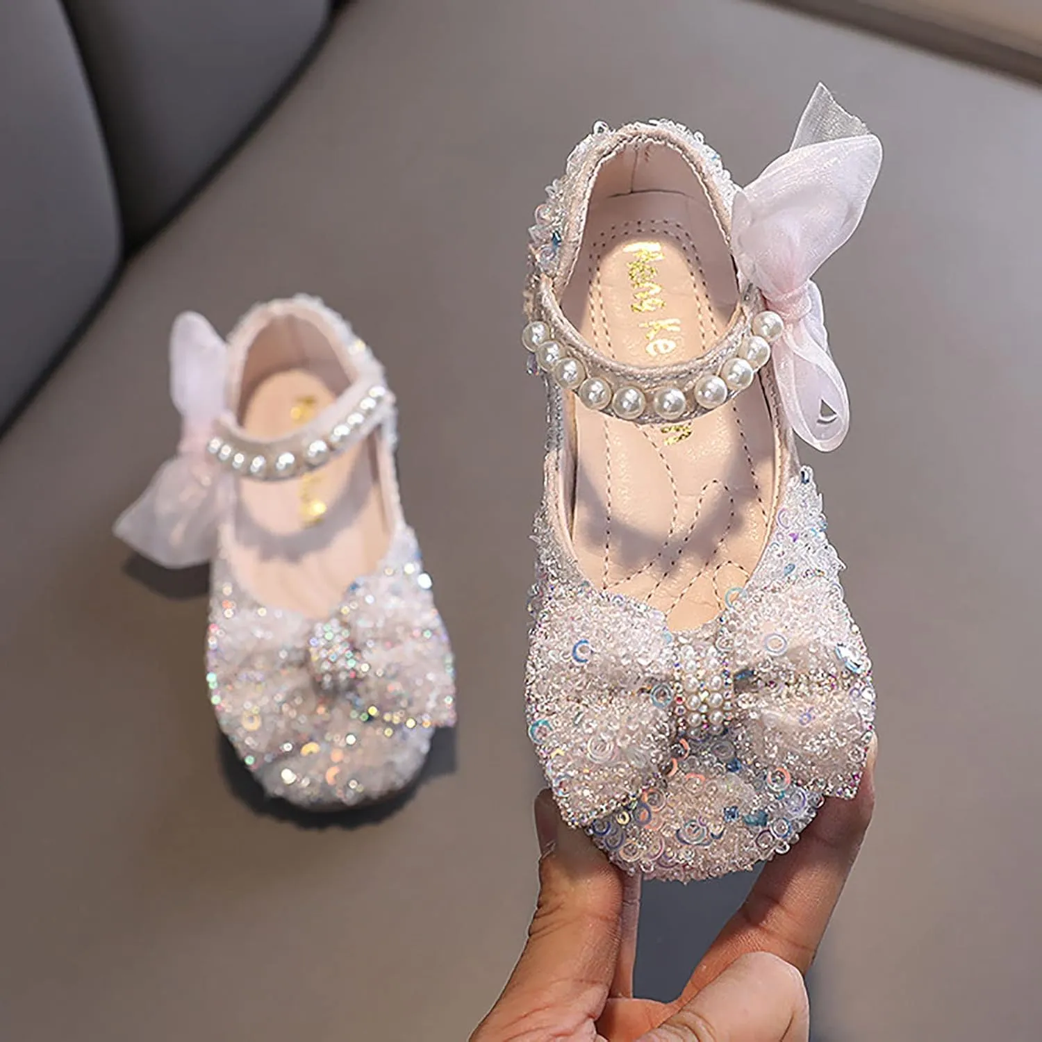 Toddler Girl Sandals, Childrens Girls Pearl Rhinestones Shining Princess Shoes for Party and Wedding Dancing Shoes