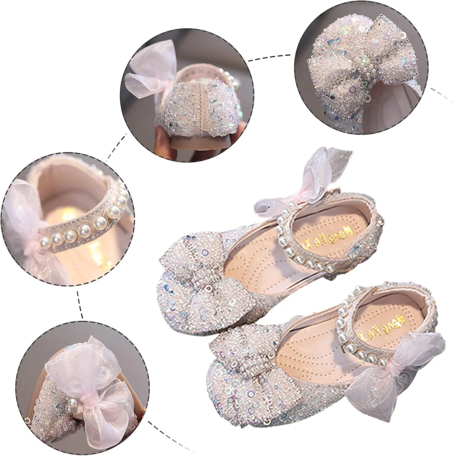 Toddler Girl Sandals, Childrens Girls Pearl Rhinestones Shining Princess Shoes for Party and Wedding Dancing Shoes