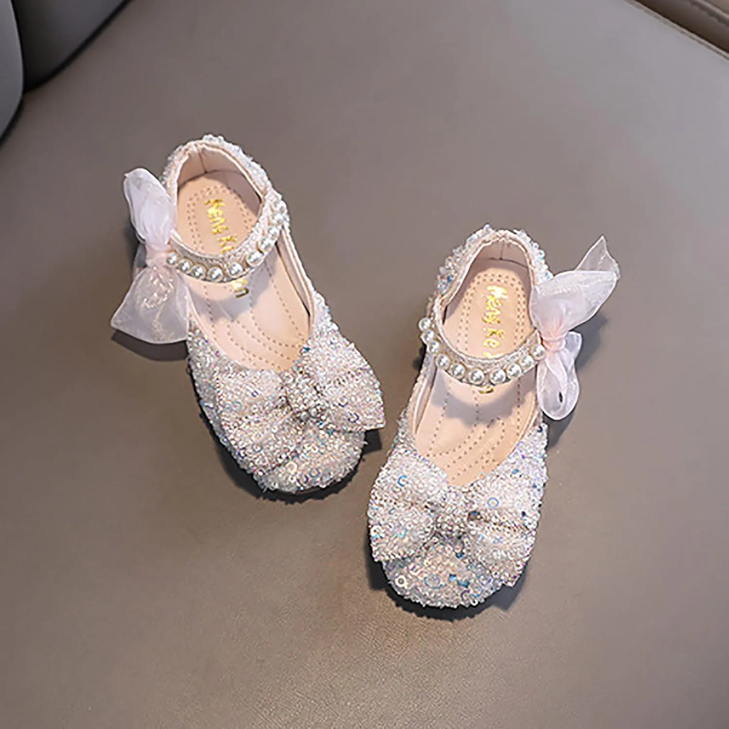 Toddler Girl Sandals, Childrens Girls Pearl Rhinestones Shining Princess Shoes for Party and Wedding Dancing Shoes