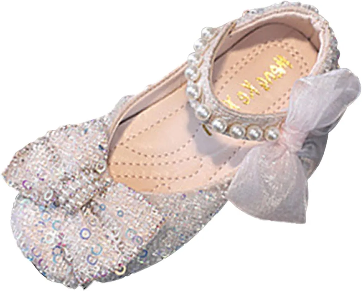 Toddler Girl Sandals, Childrens Girls Pearl Rhinestones Shining Princess Shoes for Party and Wedding Dancing Shoes