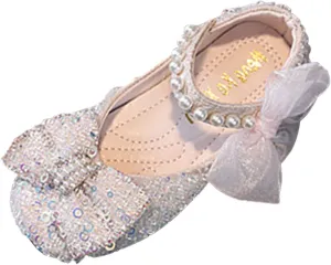 Toddler Girl Sandals, Childrens Girls Pearl Rhinestones Shining Princess Shoes for Party and Wedding Dancing Shoes