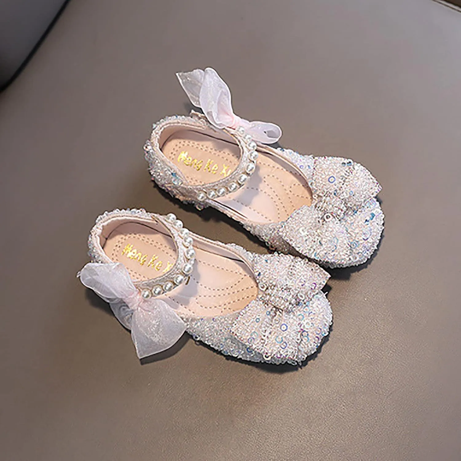 Toddler Girl Sandals, Childrens Girls Pearl Rhinestones Shining Princess Shoes for Party and Wedding Dancing Shoes