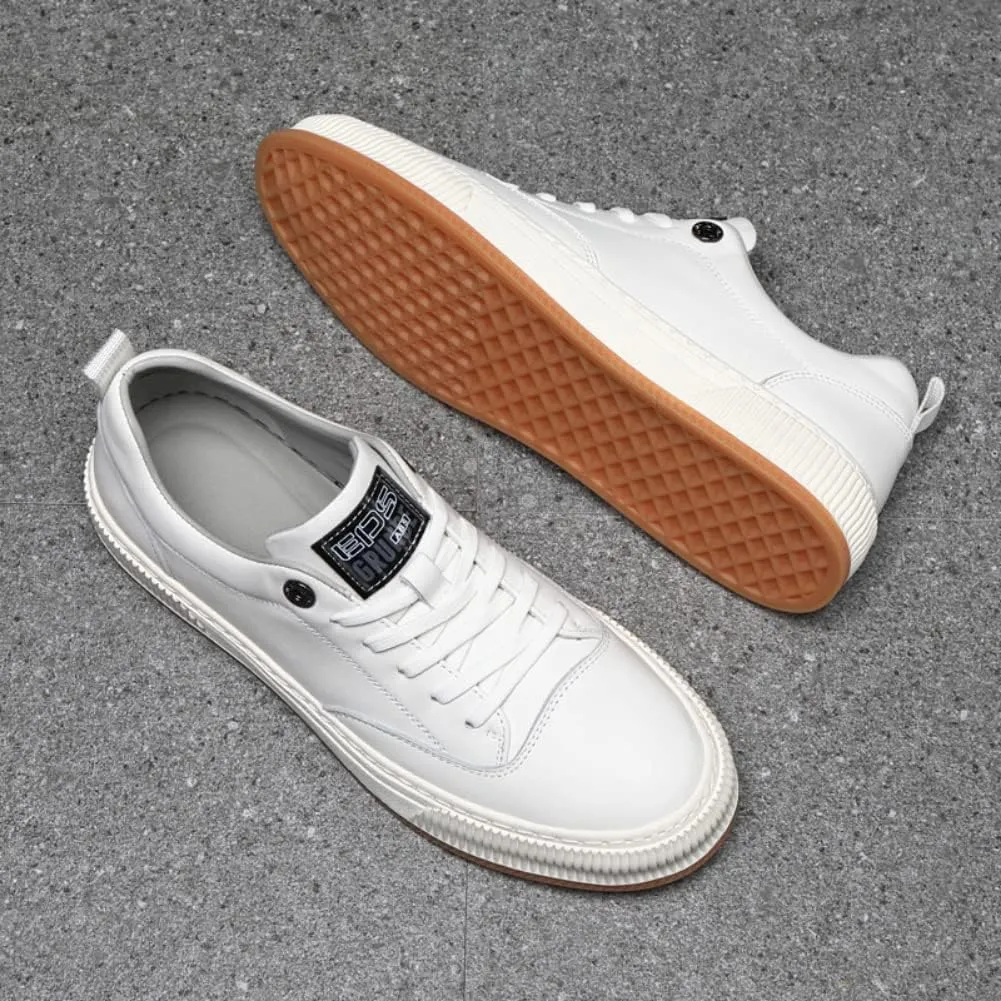 White Outdoor Sport Sneakers for Men Leather Upper Lace Up Leather Elastic Sole Casual Sneaker Tenis para Hombre Designer Skate Shoes