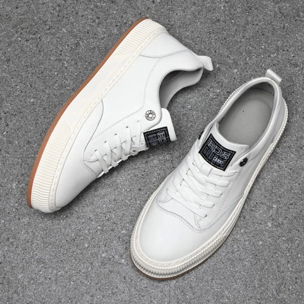 White Outdoor Sport Sneakers for Men Leather Upper Lace Up Leather Elastic Sole Casual Sneaker Tenis para Hombre Designer Skate Shoes
