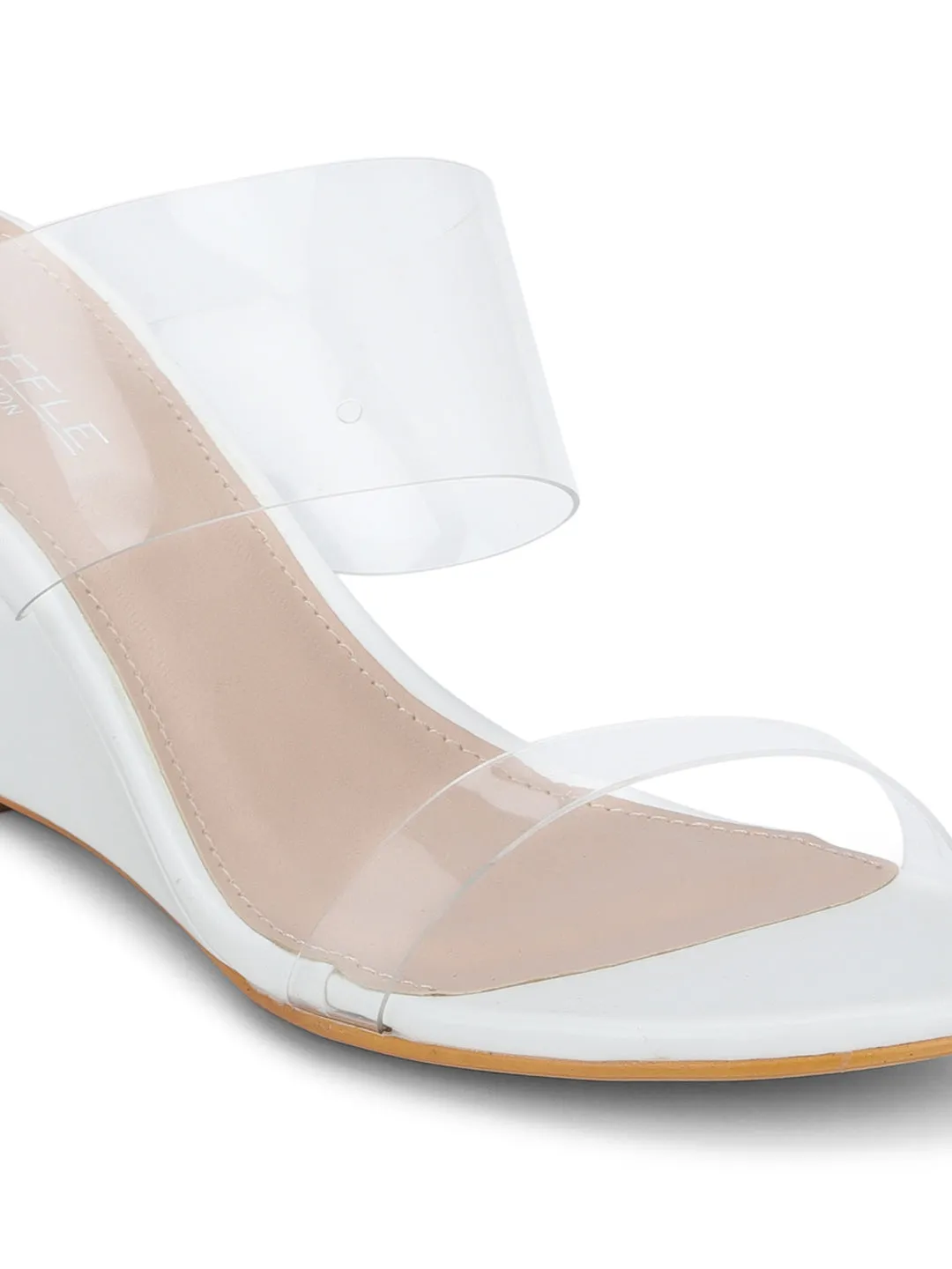 White Perspex Slip-on Wedges