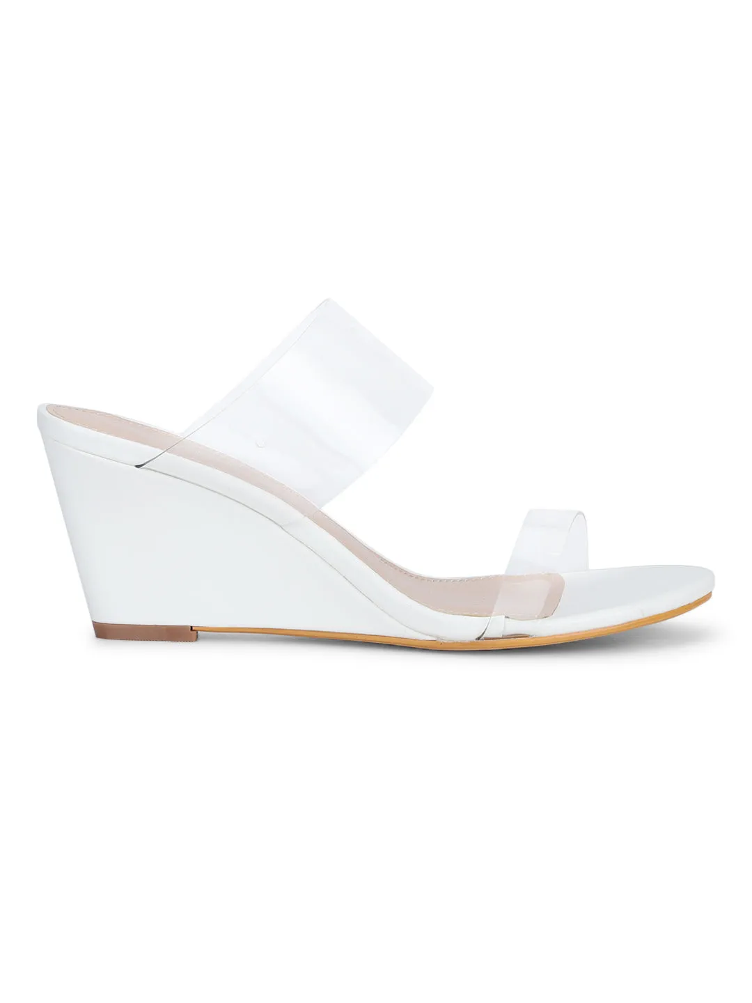 White Perspex Slip-on Wedges