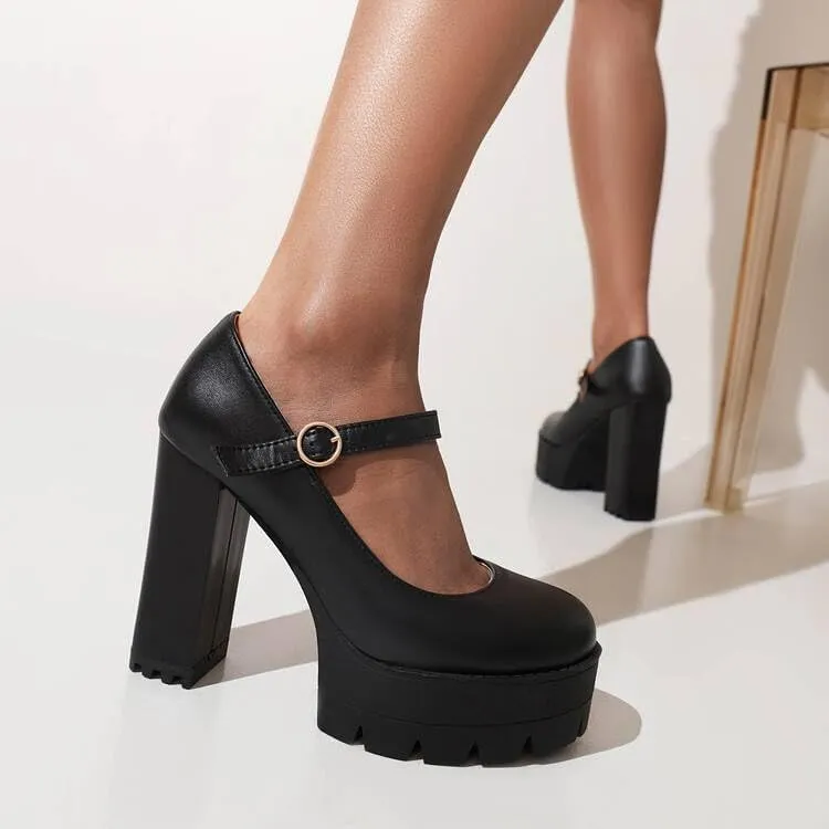 Women Chic Platform Mary Jane Pumps Chunky High Heels