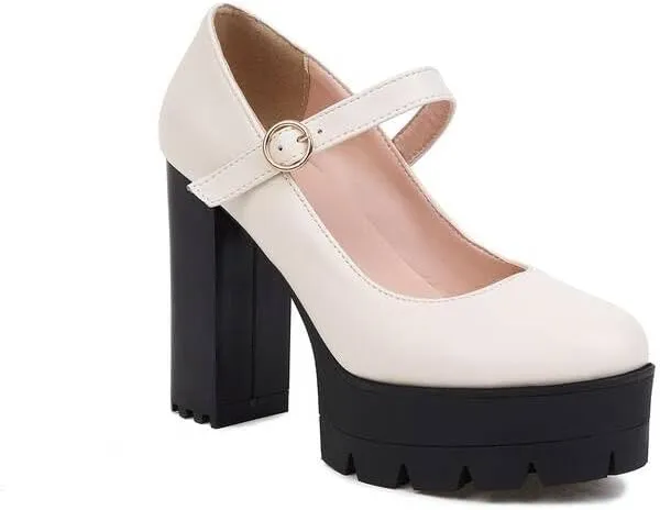 Women Chic Platform Mary Jane Pumps Chunky High Heels