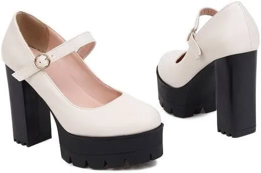 Women Chic Platform Mary Jane Pumps Chunky High Heels