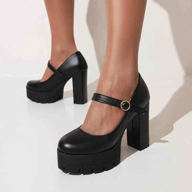 Women Chic Platform Mary Jane Pumps Chunky High Heels