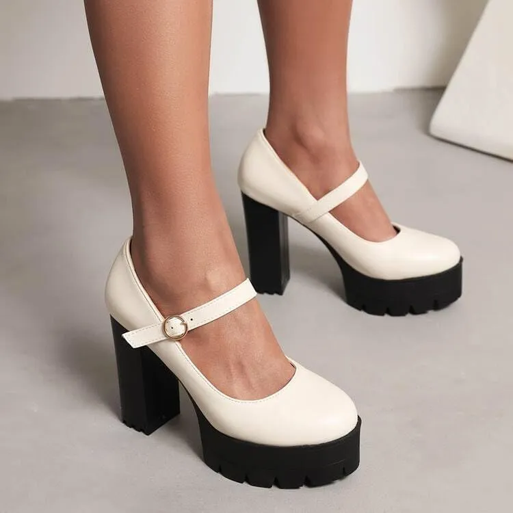 Women Chic Platform Mary Jane Pumps Chunky High Heels