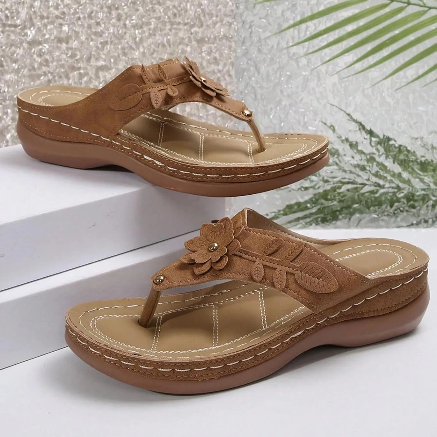 Women Orthopedic Platform Wedge Sandals 2025 Summer Bohemian Slip On Flip Flops Espadrilles Open Toe Solid Color Platform Sandals Beach Vacation Walking Shoes