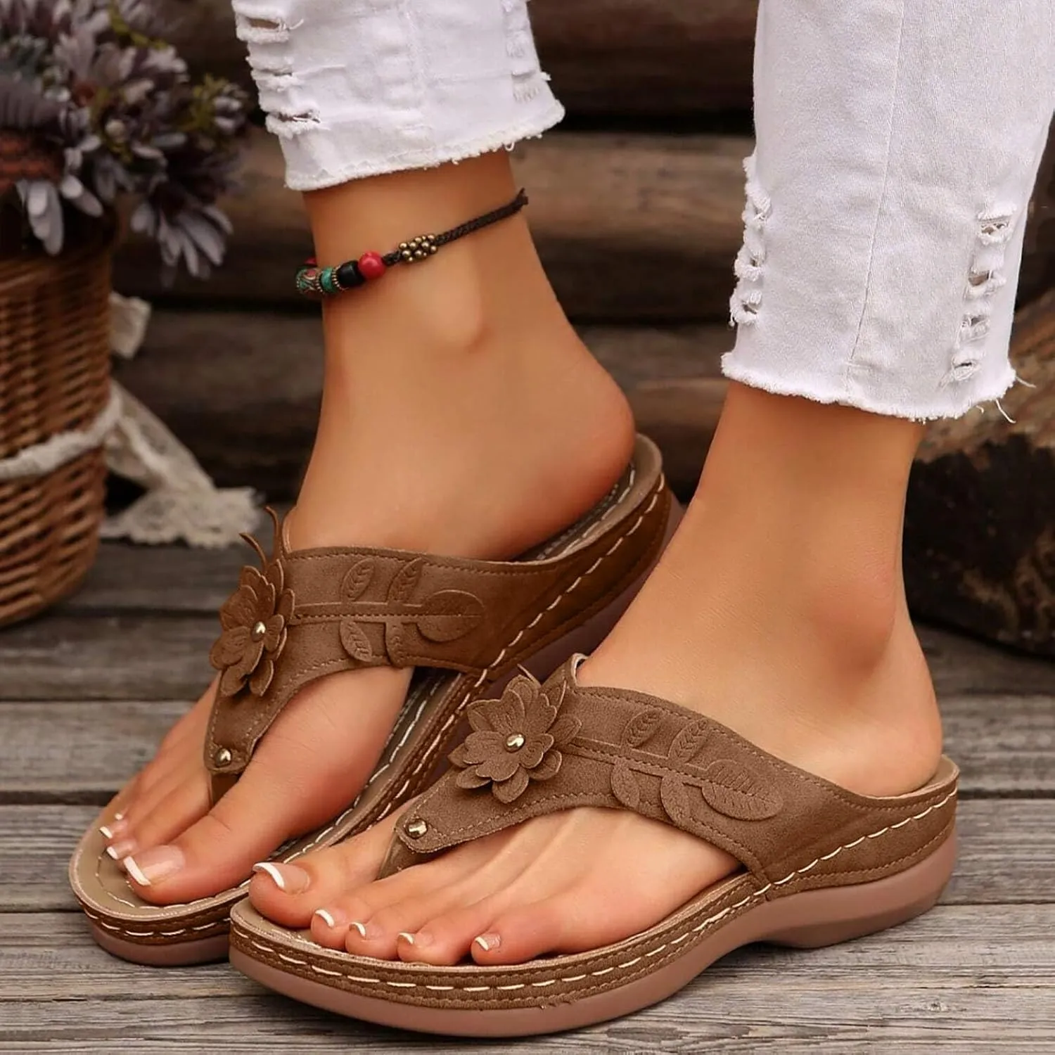 Women Orthopedic Platform Wedge Sandals 2025 Summer Bohemian Slip On Flip Flops Espadrilles Open Toe Solid Color Platform Sandals Beach Vacation Walking Shoes