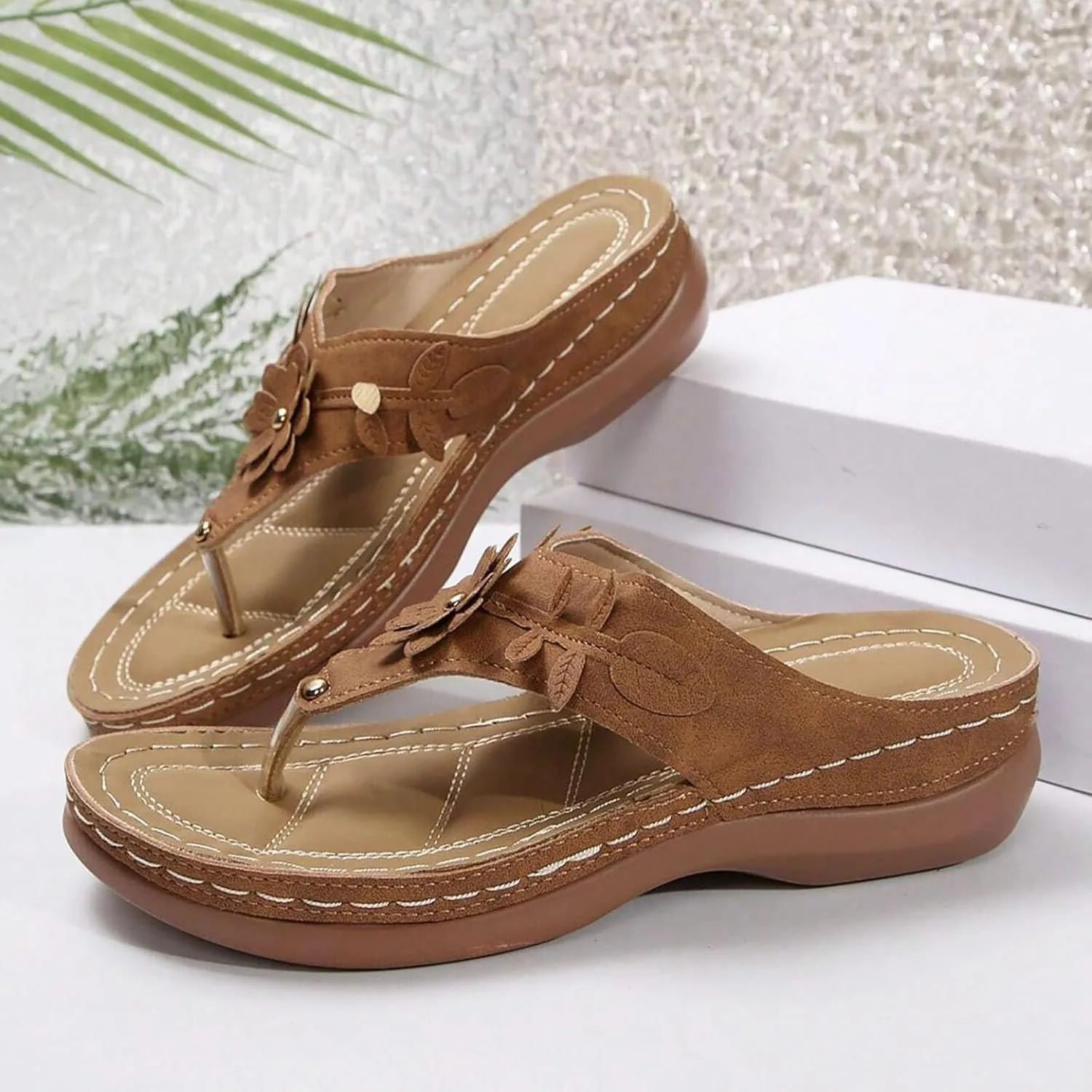 Women Orthopedic Platform Wedge Sandals 2025 Summer Bohemian Slip On Flip Flops Espadrilles Open Toe Solid Color Platform Sandals Beach Vacation Walking Shoes