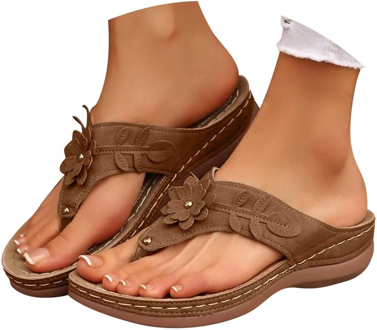 Women Orthopedic Platform Wedge Sandals 2025 Summer Bohemian Slip On Flip Flops Espadrilles Open Toe Solid Color Platform Sandals Beach Vacation Walking Shoes