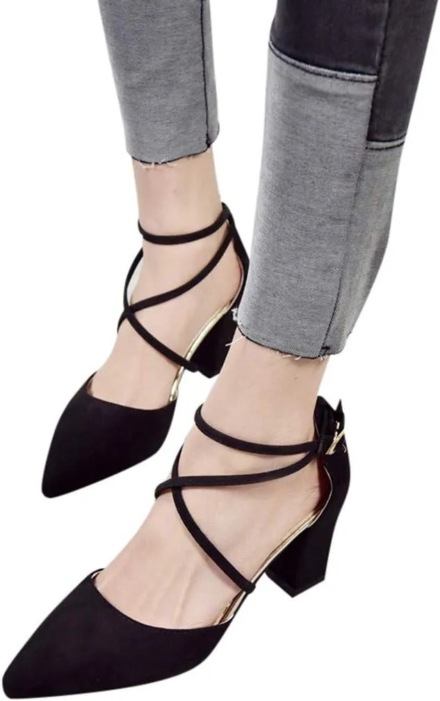 Women's Fashion Casual Pointed Toe Square Heel Wedding Shoes High Heel Sandals Wedges Sandals for Women Dress