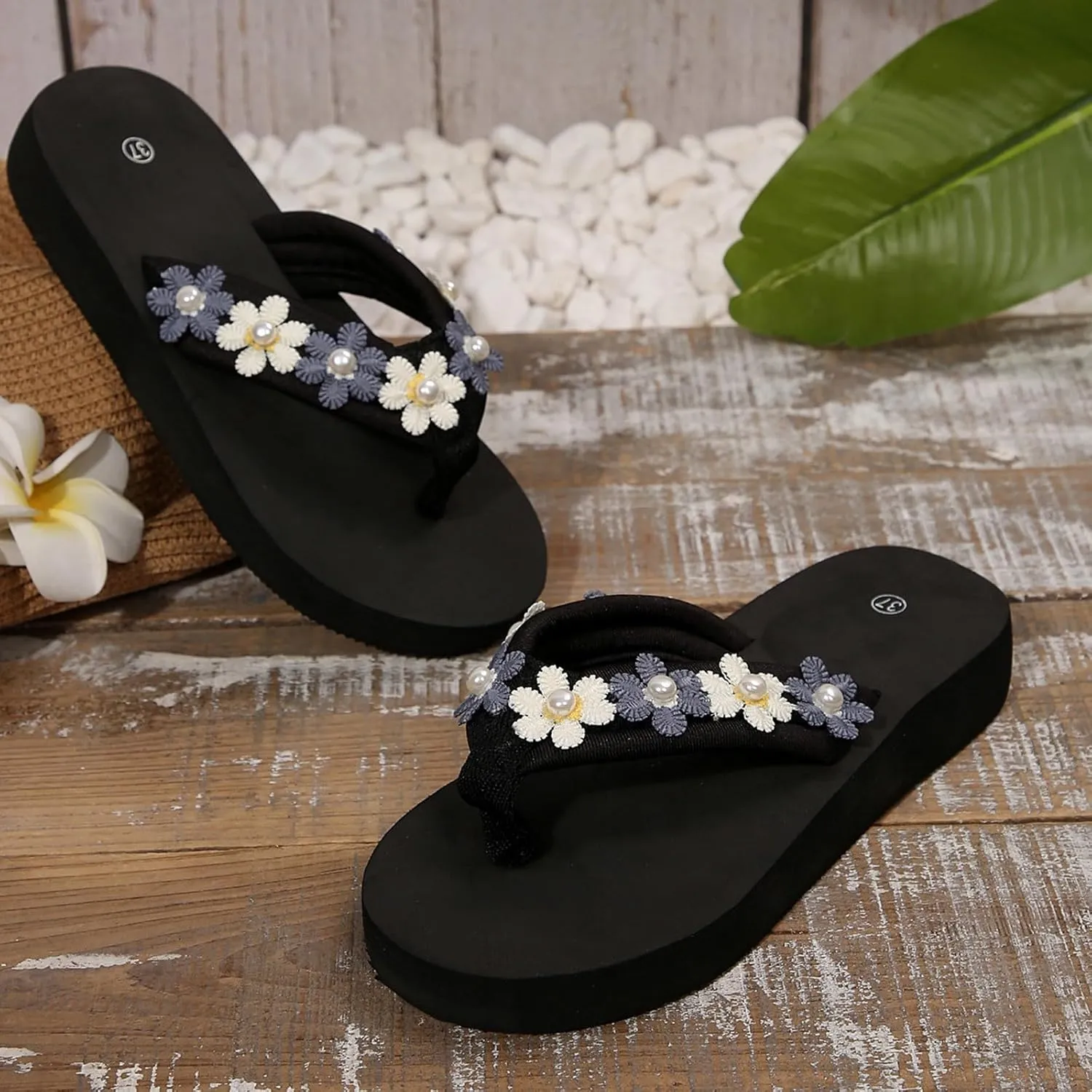 Womens Fashion Orthotic Flip Flops Summer Flower Women's Sandals Thick Soled Fashionable Slippers Beach Shoes For