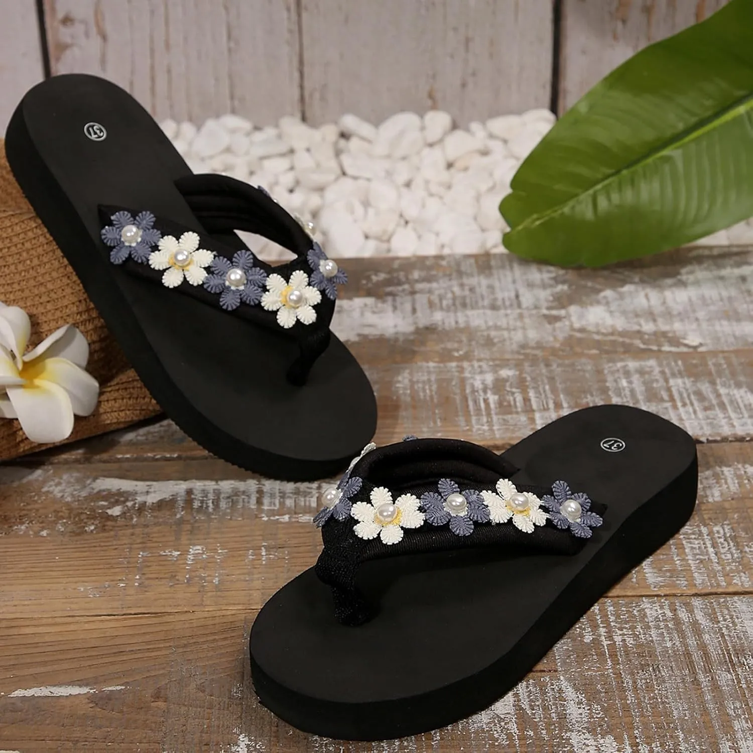 Womens Fashion Orthotic Flip Flops Summer Flower Women's Sandals Thick Soled Fashionable Slippers Beach Shoes For