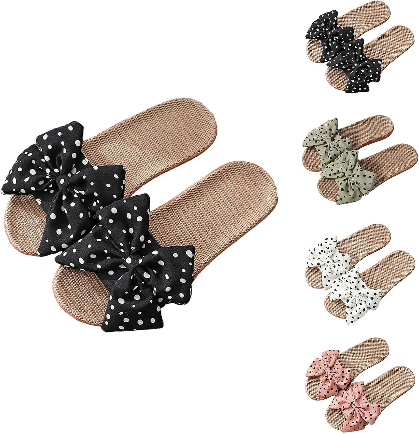 Womens Flat Sandals Bow Knot Open Toe Home Slippers Breathable Indoor Slip On Shoes Comfortable Non-Slip Casual Slides Summer Beach Vacation Sandals