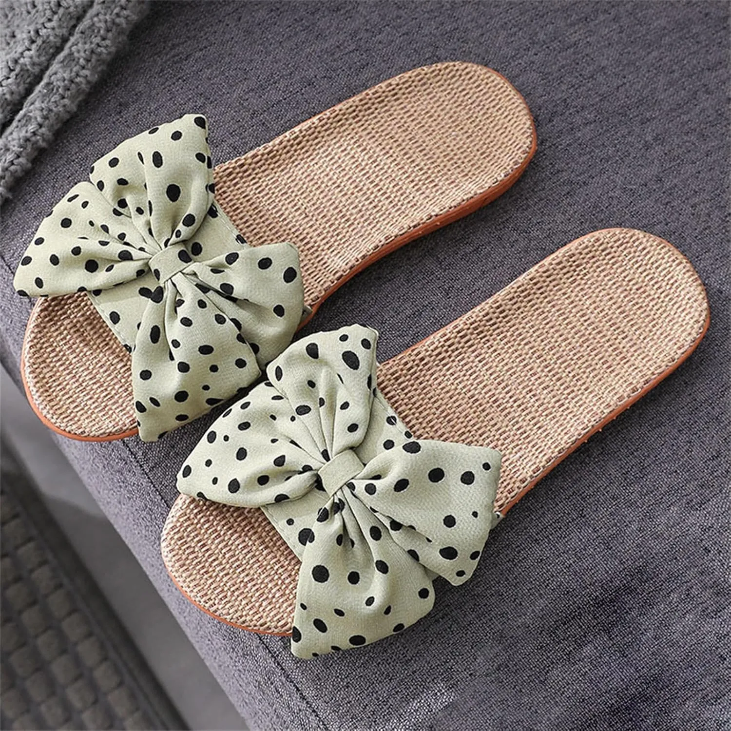 Womens Flat Sandals Bow Knot Open Toe Home Slippers Breathable Indoor Slip On Shoes Comfortable Non-Slip Casual Slides Summer Beach Vacation Sandals