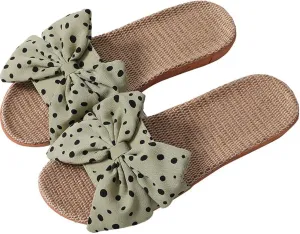 Womens Flat Sandals Bow Knot Open Toe Home Slippers Breathable Indoor Slip On Shoes Comfortable Non-Slip Casual Slides Summer Beach Vacation Sandals