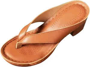 Womens Heeled Sandals Open Toe Square Slip on Flip Flops Comfortable Arch Support Summer Chunky Heel Sandals Casual Thong Walking Breathable Color Block Shoes