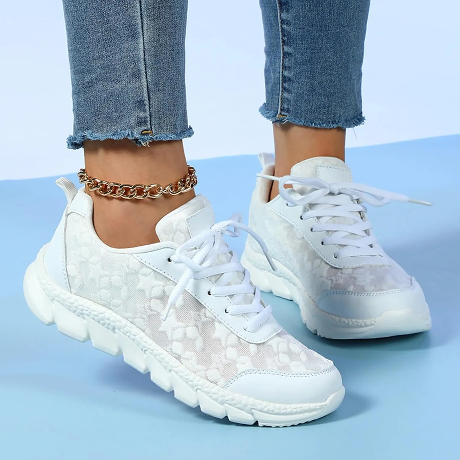 Women's Luxurious Orthopedic Sneakers, Hollow Breathable Mesh Shoes, Fashion Hollow Lace Print Shoes for Women