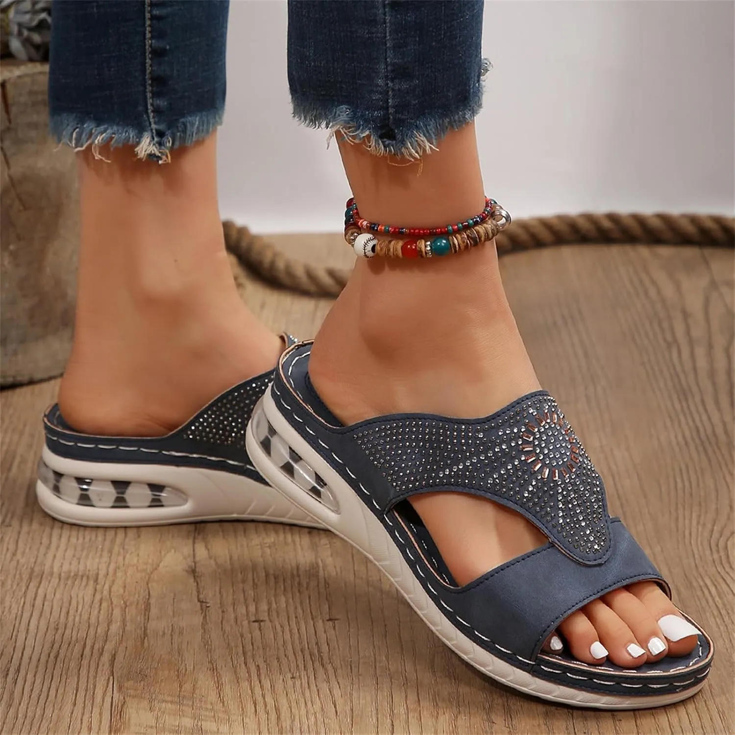 Womens Orthopedic Wedge Sandals Hollow Out Breathable Slip on Shoes Arch Support Open Toe Casual Beach Walking Comfortable Summer Dress Platform Wedge Slippers