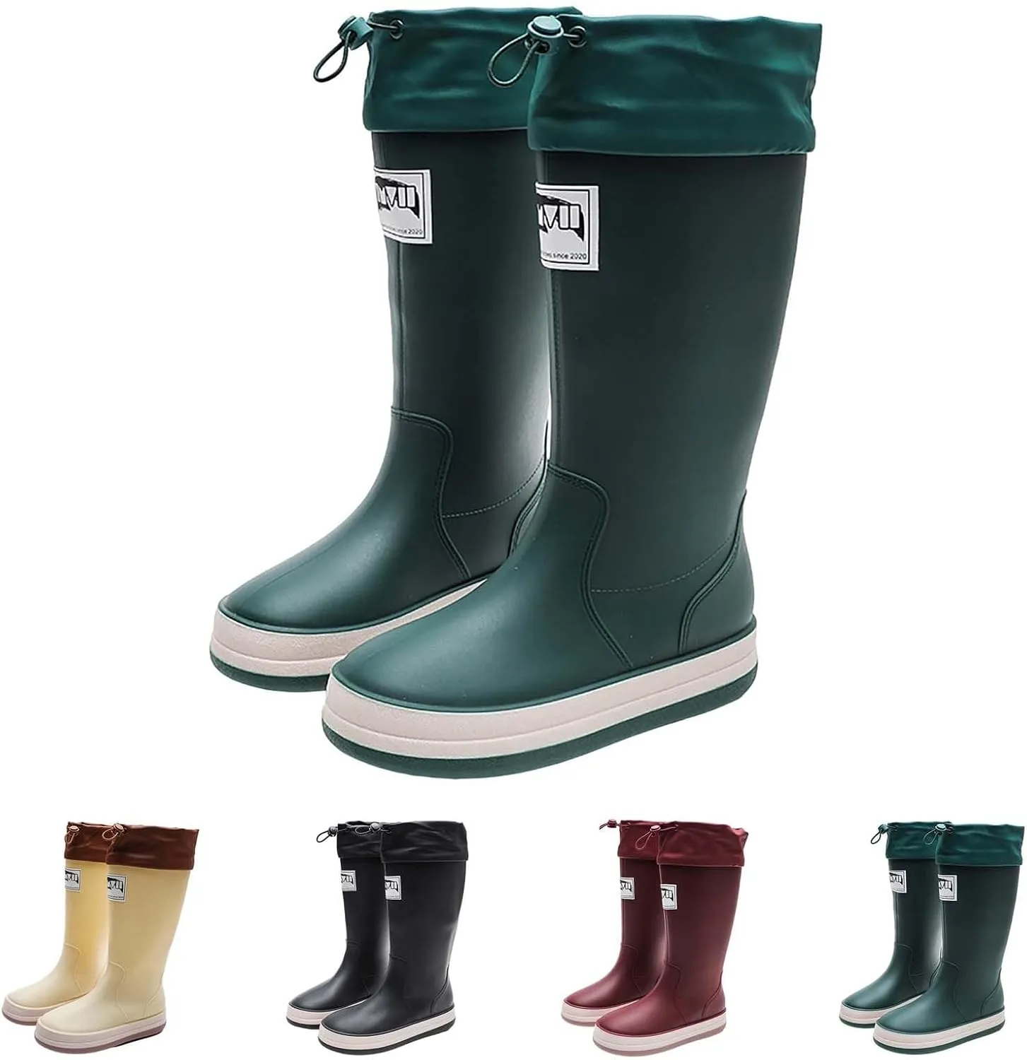 Womens Rain Boots Tall Waterproof Mens Grounded Footwear Lace Up Fall Booties 2024 Low Heel Slip On Barefoot Shoes Women's Ankle Rain Boots Rubber Fishing Deck