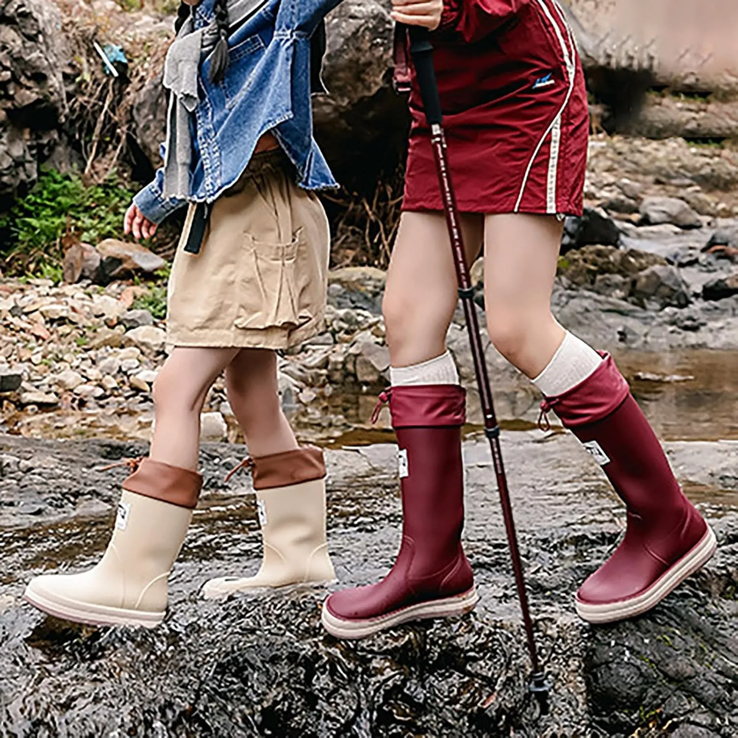 Womens Rain Boots Tall Waterproof Mens Grounded Footwear Lace Up Fall Booties 2024 Low Heel Slip On Barefoot Shoes Women's Ankle Rain Boots Rubber Fishing Deck