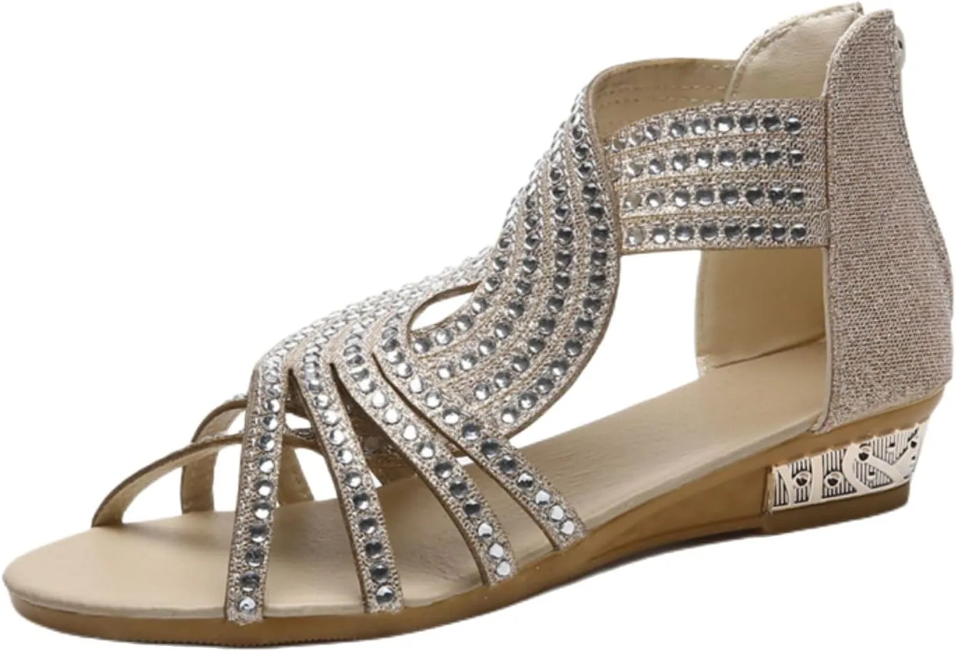 Womens Slide Wedge Sandal Crystal Rhinestone Fish Mouth Dressy Bling Sparkly Thong Sandals Arch Supports Casual Walking Comfortable Slip on Fashion Boho Shoes