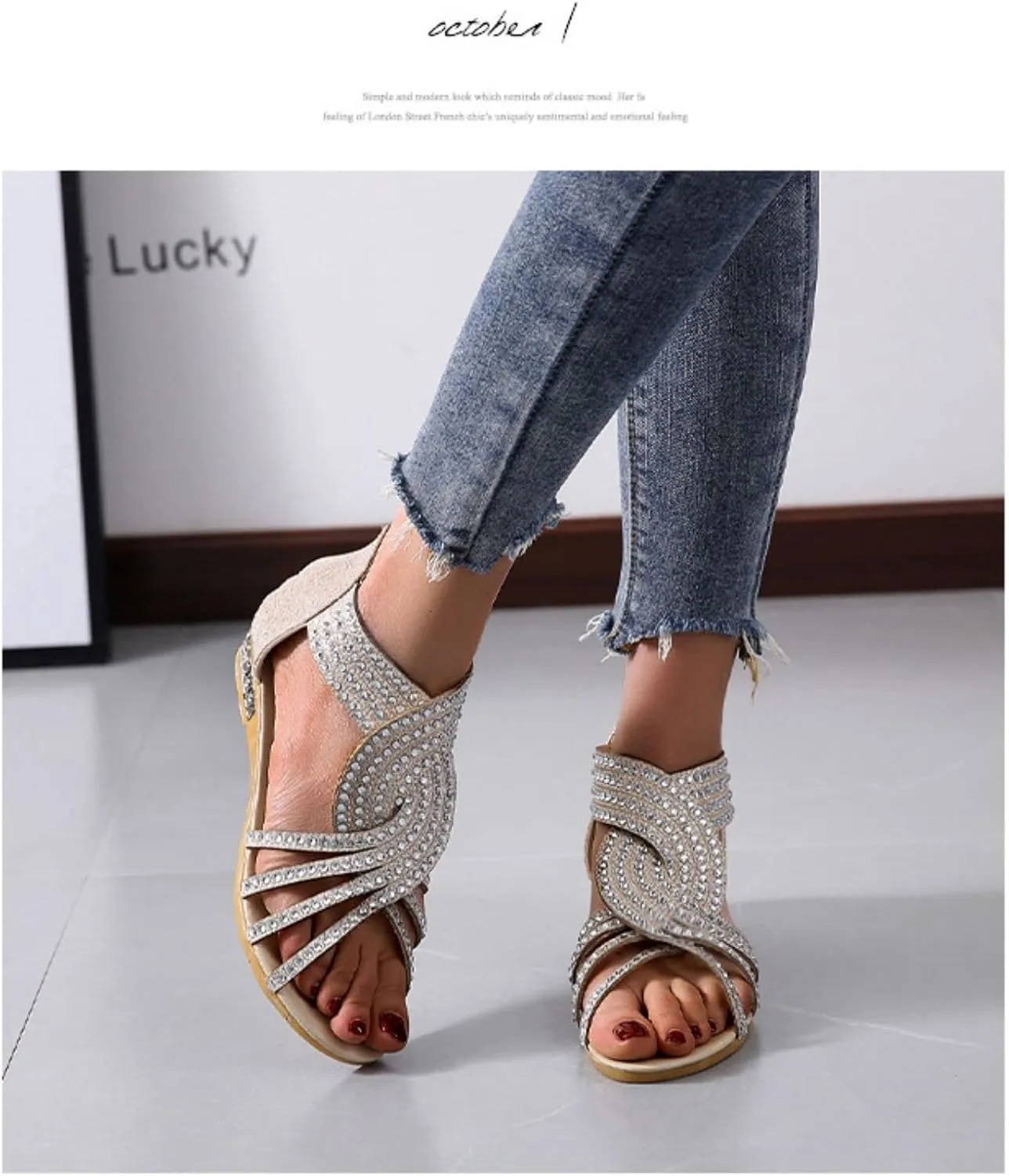 Womens Slide Wedge Sandal Crystal Rhinestone Fish Mouth Dressy Bling Sparkly Thong Sandals Arch Supports Casual Walking Comfortable Slip on Fashion Boho Shoes