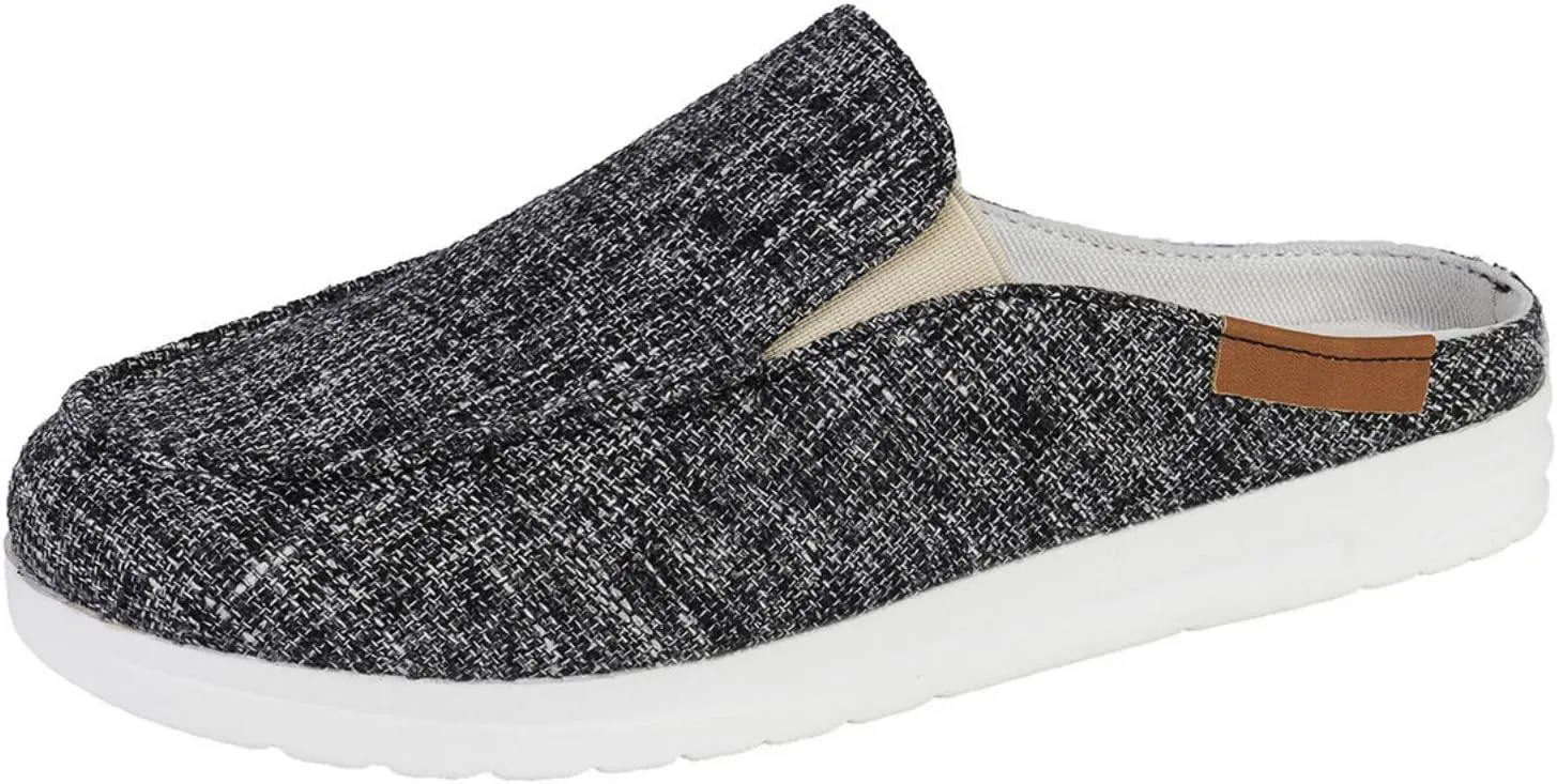 Womens Sneakers Closed Round Toe Open Back Shoes Lightweight Canvas Slip On Shoes Comfort Flats Walking Clogs Mule Summer Fashion Sneaker