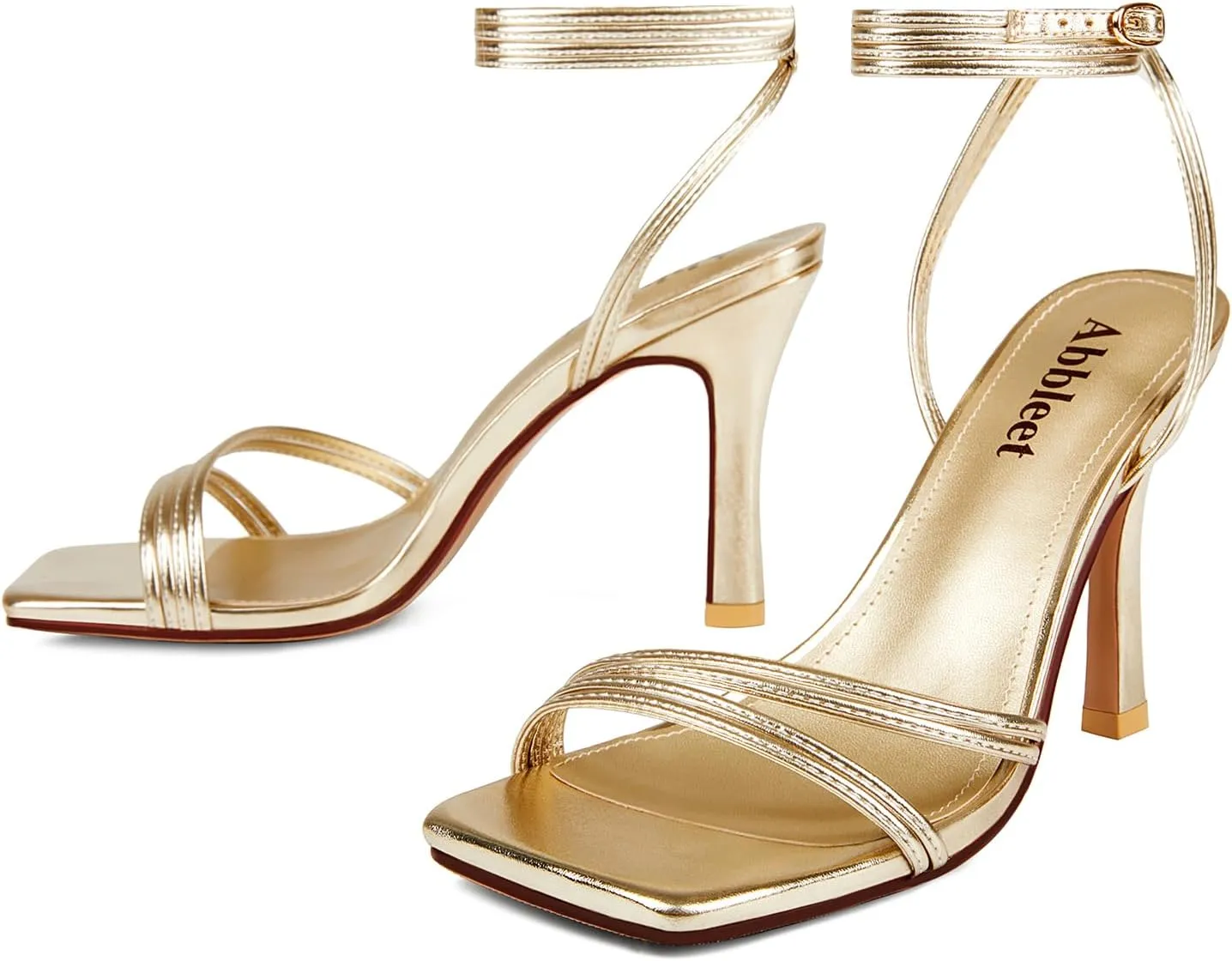 Women's Strappy High Heels Square Open Toe Stilettos Heeled Sandals with Ankle Strap for Prom Party Daily Wedding Wear