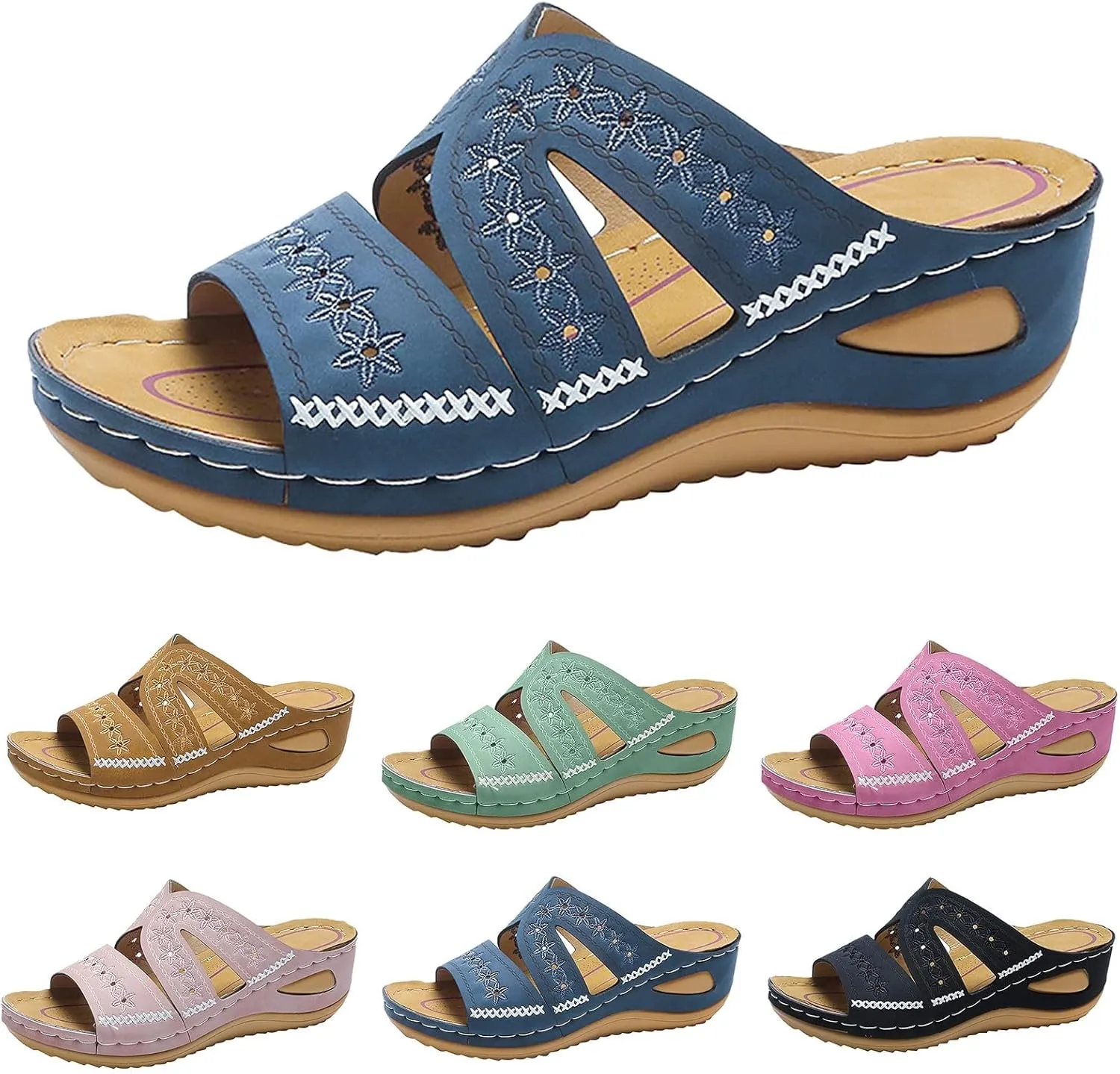 Women's Wedges Sandals Fashion Memory Foam Slides Slippers Breathable Open Toe Arch Support Dress Shoes