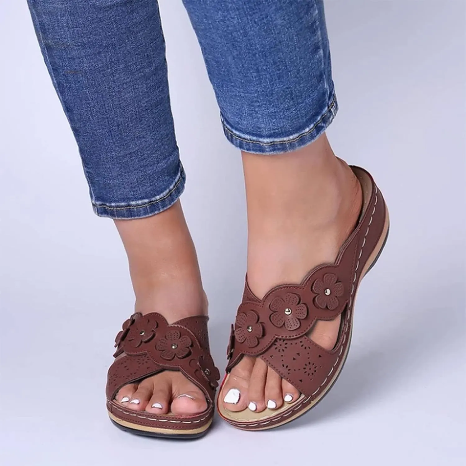 Women's Wedges Sandals Fashion Memory Foam Slides Slippers Breathable Open Toe Arch Support Dress Shoes