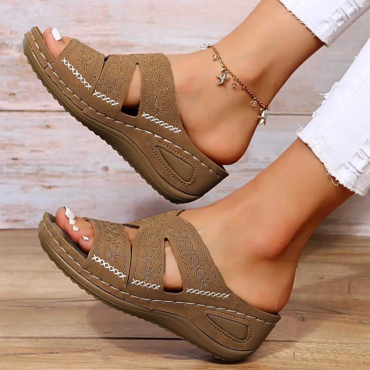 Women's Wedges Sandals Fashion Memory Foam Slides Slippers Breathable Open Toe Arch Support Dress Shoes