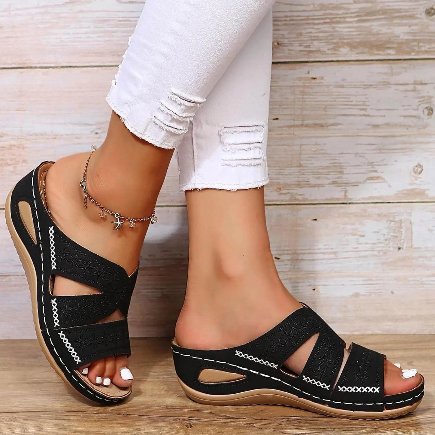 Women's Wedges Sandals Fashion Memory Foam Slides Slippers Breathable Open Toe Arch Support Dress Shoes