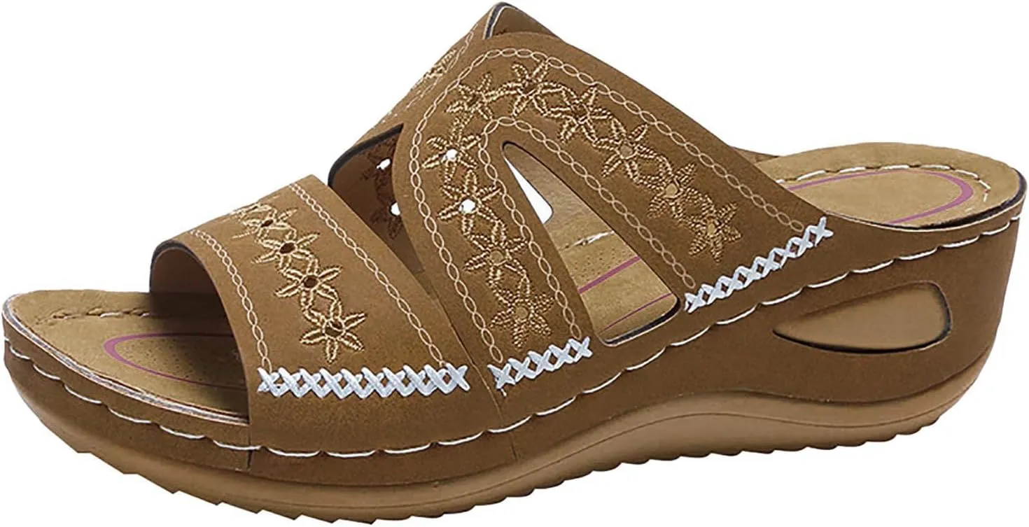 Women's Wedges Sandals Fashion Memory Foam Slides Slippers Breathable Open Toe Arch Support Dress Shoes